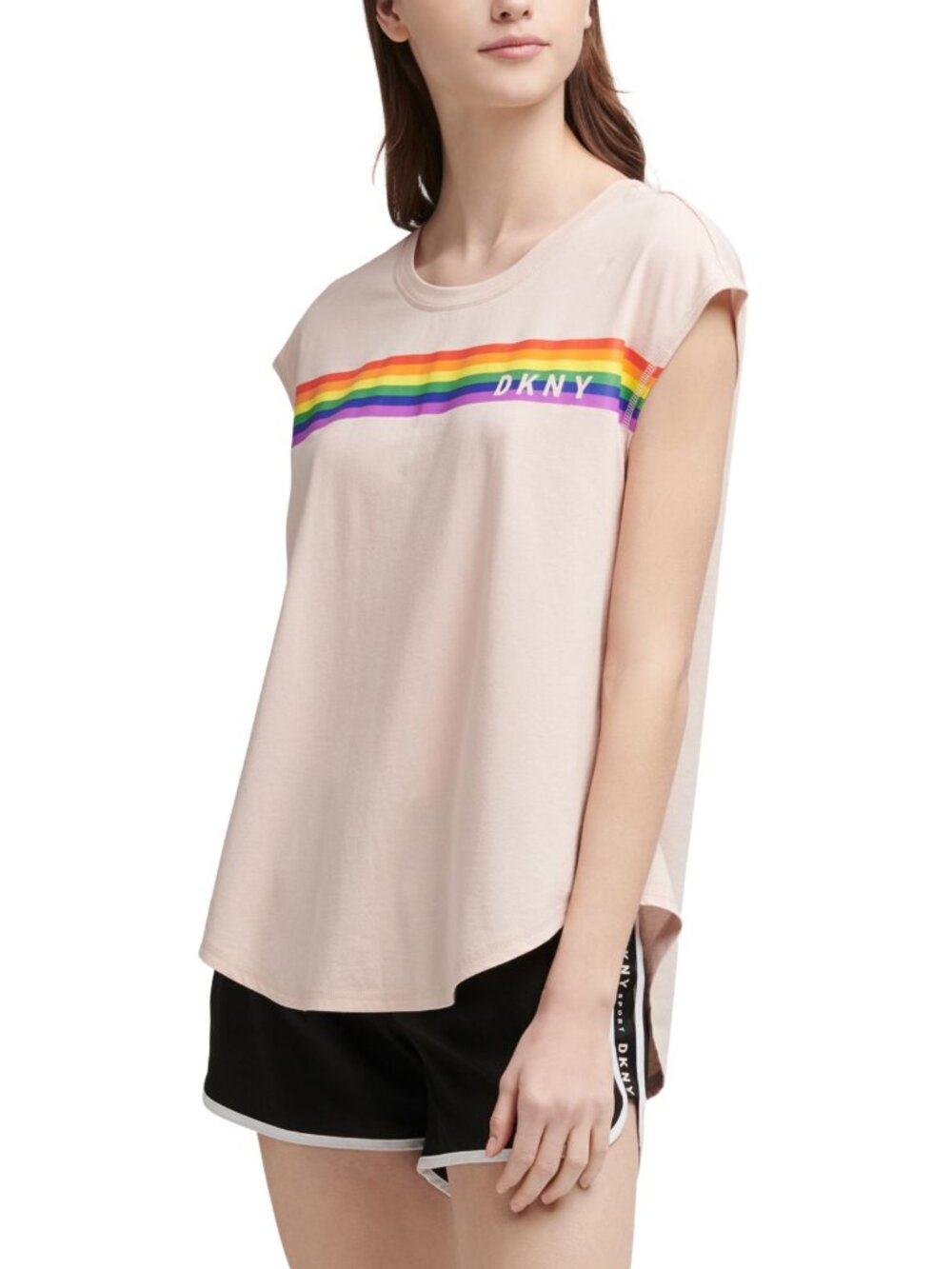 DKNY Womens Activewear Sport Rainbow Logo T-Shirt